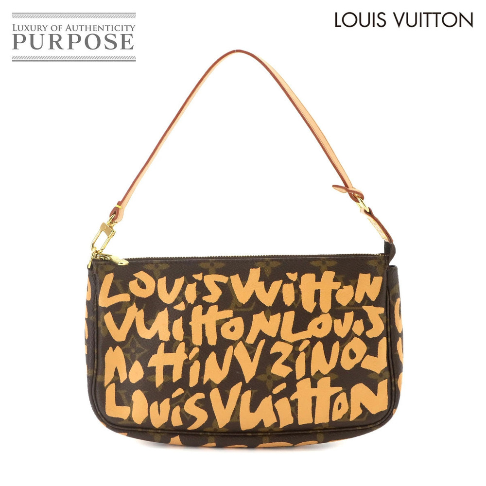 Louis Vuitton Pochette Accessoires Monogram Top Handle Bag Canvas Leather Brown
